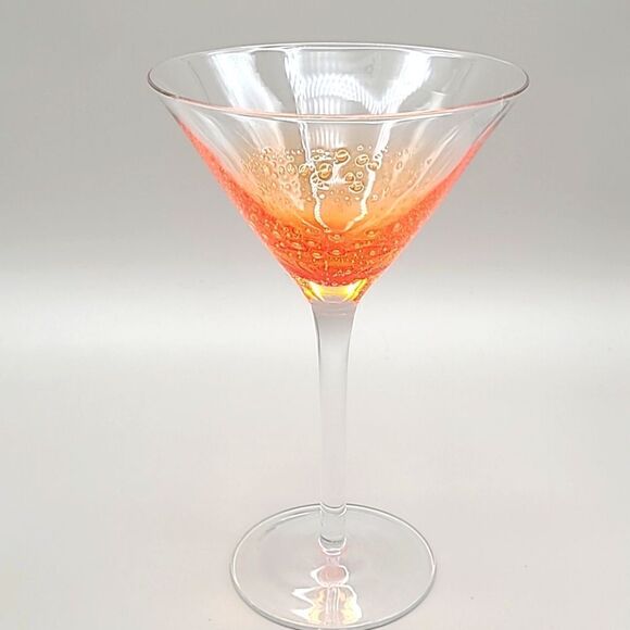 Margarita Glasses, Teal Blue & Orange with Bubbles Inside, Set of 2 - Picture 3 of 5